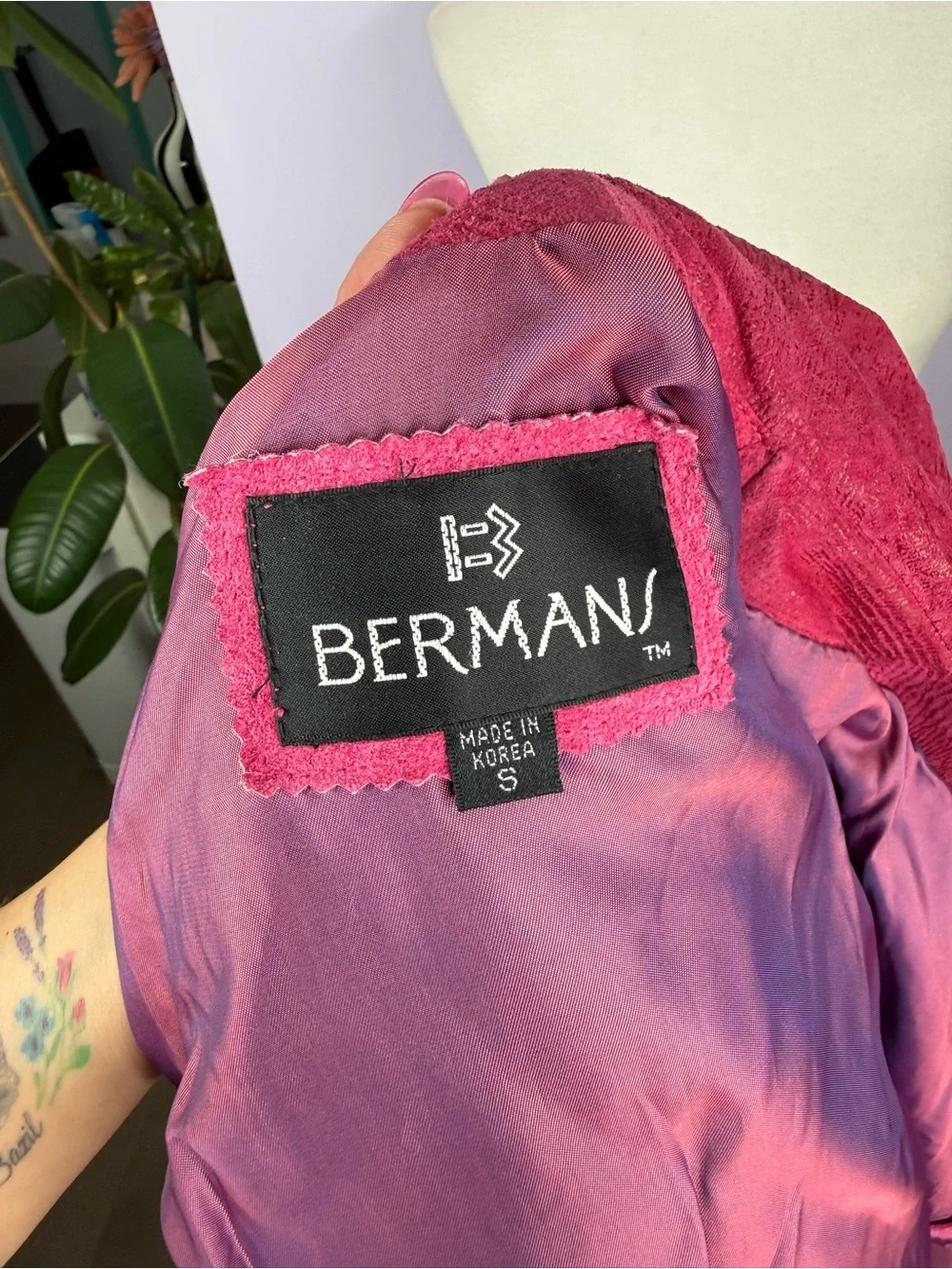 Vintage Bermans 80's Pink Suede & Leather Matching Skirt Set